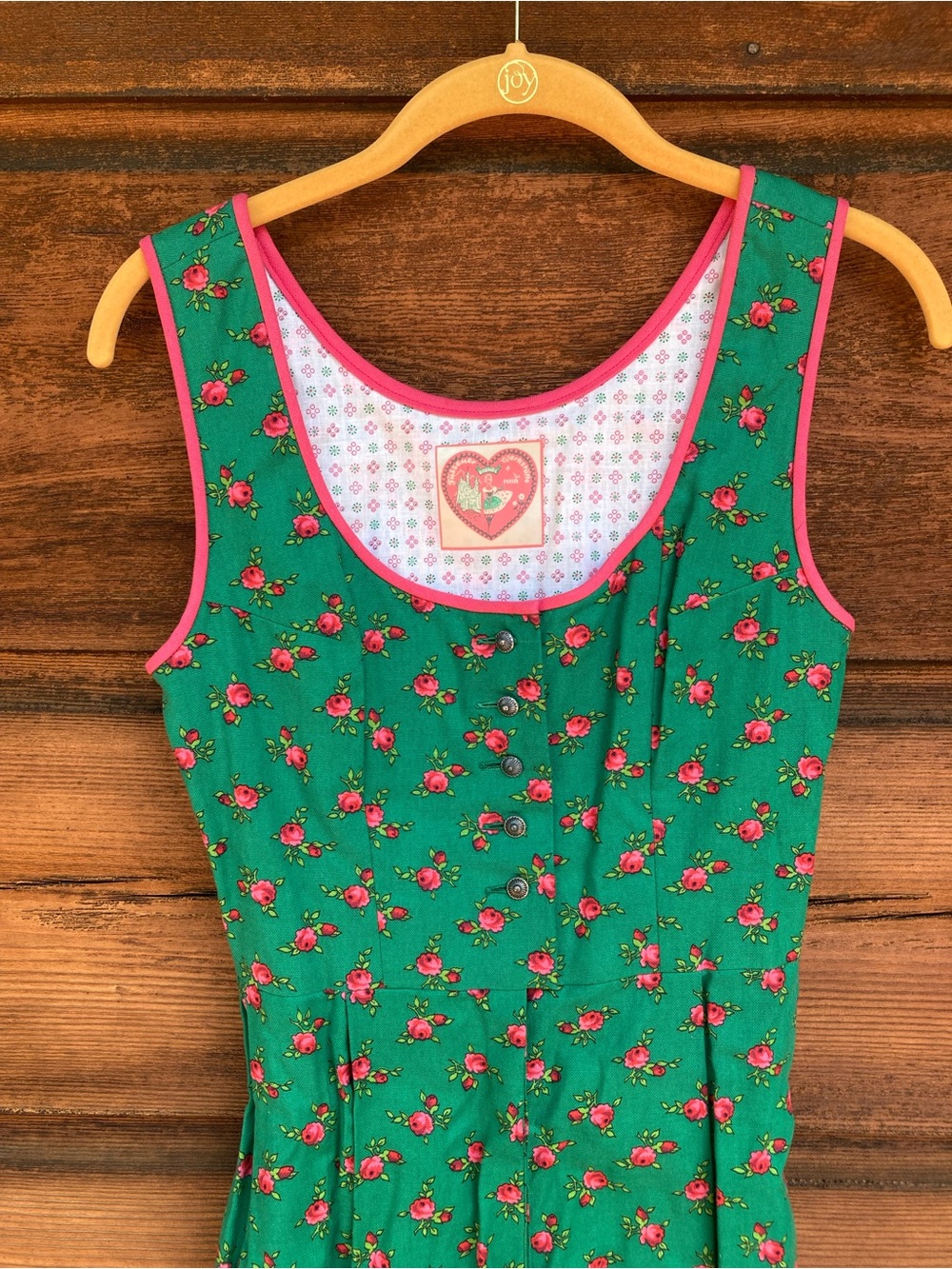 Green Floral Sleeveless Mini Dress with Pink Trim